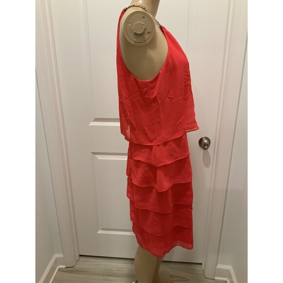 Laundry By Shelli Segal Dress Size 12 Chain Adj Halter Orange Party Cruise - Picture 5 of 9
